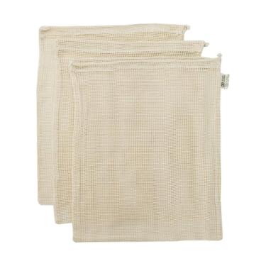 Imagem de Sacos de armazenamento e compras de produtos reutilizáveis da Simple Ecology, cordão, malha de algodão orgânico lavável, Natural Cotton, X Large (14"x18") 3 Pack, 1