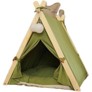 Imagem de Cama de ninho de gato barracas para gatos internos barraca de brincar camas grandes Canil de cachorro removível e lavável Four Seasons Pet Nest Cathouse removível de madeira maciça, verde