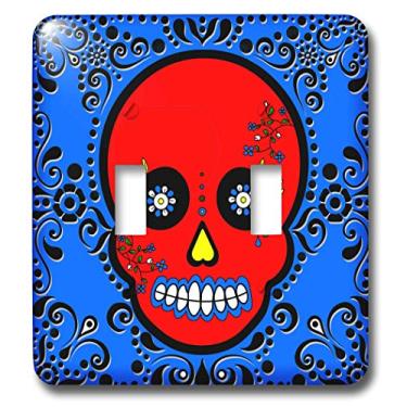 Imagem de 3dRose lsp_28878_2 Day of the Dead Día de los Muertos Caveira de açúcar Vermelho Azul Preto Interruptor Interruptor de rolagem