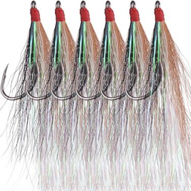 Imagem de Bucktail Teasers Ganchos de pesca de água salgada Linguado de Aço de Alto Carbono Ganchos de Pesca Bucktail Mylar Teasers Inseridos para Catfish Bacalhau Linguado Hi/Lo Rig