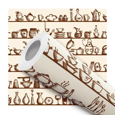Imagem de Papel De Parede Vinílico Prateleira Utensílios Cozinha 10m - Signmaq, 