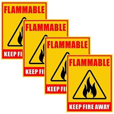 Imagem de (4 Pack) 5" X 4" Flammable Keep FIRE Away Safety Warning Sign Label Sticker Decal - Back Self Adhesive Vinyl_AB