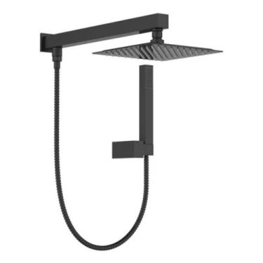 Imagem de Ducha Preta Quadrada Inox 25x25 Desviador Chuveirinho Aquecimento a Gá