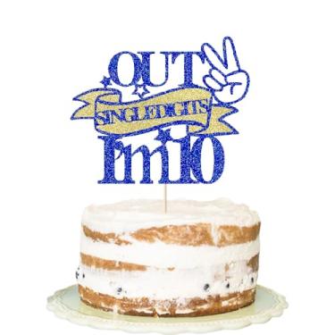 Imagem de Topo de bolo Out Single Digits I'm 10, duplo dígito 10, para decoração de aniversário de 10 anos, decoração de bolo Cheers to 10 Years Old Ten Fabulous para festa temática de 10º aniversário (ouro