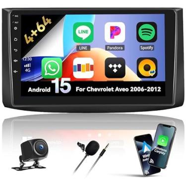 Imagem de [4+64G] Android 15 estéreo automotivo para Chevrolet Aveo 2006 2007 2008 2009 2010 2011 2012 com carro sem fio e Android Auto, rádio automotivo de 9 polegadas com GPS WiFi EQ FM RDS Bluetooth SWC +