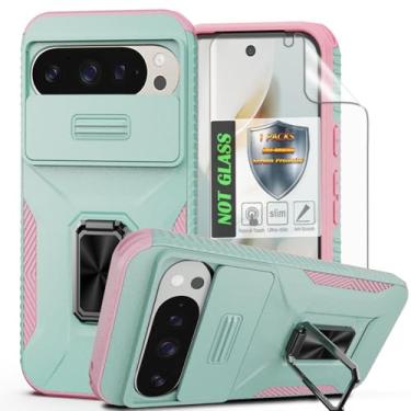 Imagem de Capa para Pixel 9 Pro XL, com capa de lente de câmera deslizante, protetor de tela HD, suporte de anel giratório de 360°, capa protetora à prova de choque de grau militar AYMECL para Google Pixel 9