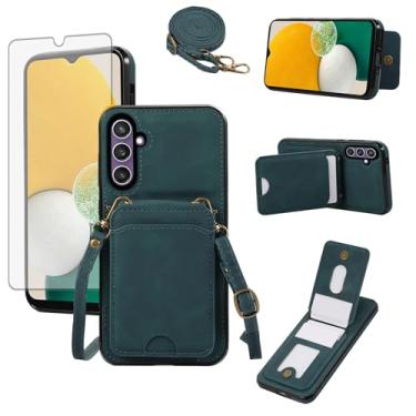 Imagem de Asuwish Capa de telefone para Samsung Galaxy A14/M14 5G capa carteira com protetor de tela de vidro e alça de pulso transversal de couro flip porta-cartão de crédito acessórios para celular A 14 4G