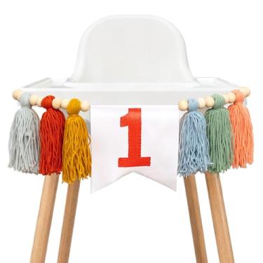 Imagem de Boho Rainbow High Chair Banner - Retro Colorful First Birthday Highchair Banner, Green Orange Yellow Blue Red Tassel 1st Birthday Decor for Party, Smash Cake, Photo Props
