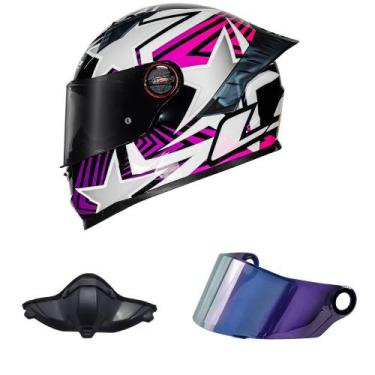 Imagem de Capacete LS2 FF358 Pro Estellar Preto Branco e Rosa Mais Viseira Camal
