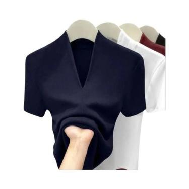 Imagem de Camiseta Feminina Slim Fit De Algodão Com Decote Em V Verão 2025 Sexy 