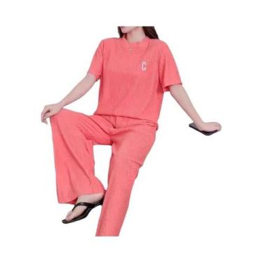 Imagem de Conjunto De Pijamas Femininos Quentes De Flanela Com Manga Longa Em Ve