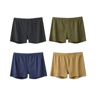 Imagem de Cuecas Boxer Masculinas Casuais De Algodão, Pacote Com 4, Listradas E 