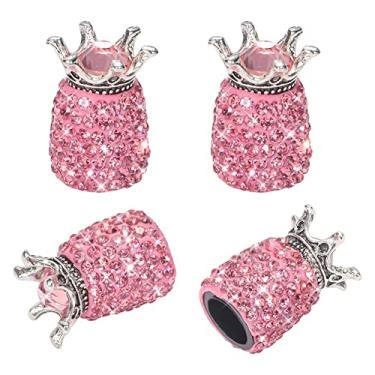 Imagem de SAVORI tampas de válvula, pacote com 4 tampas de pneu de strass feitas à mão, acessórios atraentes à prova de poeira para carro (rosa escuro)