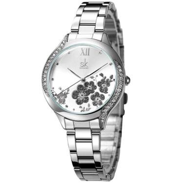 Imagem de Relógio Feminino Moda Elegante Flores Pulseira Em Inoxidável