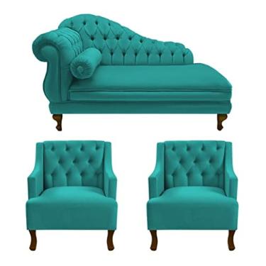 Imagem de Divã Larissa 160 cm e 2 Poltronas Genesis Suede Azul Turquesa - LM DECOR