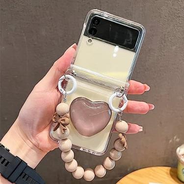 Imagem de Love Bracket Hinge Phone Case Para Samsung Galaxy Z Flip 4 ZFlip 3 Z Flip 5G Contas Pulseira Capa à Prova de Choque, A, Para Z Flip 3(5G)