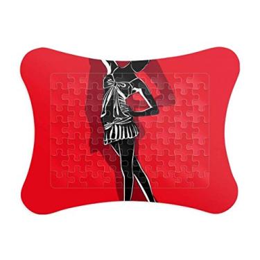 Imagem de Moldura de quebra-cabeça de menina linda vermelha para decoração de imagem Enfeite de jogo de quebra-cabeça