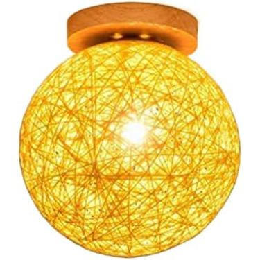Imagem de Nordic Takraw Lâmpada De Teto Semi Embutida Luz De Teto E27 Rattan Pingente Iluminação Decoração Luminárias De Teto Para Restaurante Bar Quarto Cabeceira,Amarelo,18cm,Hilarious123