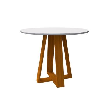 Imagem de Mesa de Jantar Redonda com Tampo de Vidro Vitoria Off White e Ype 100 cm