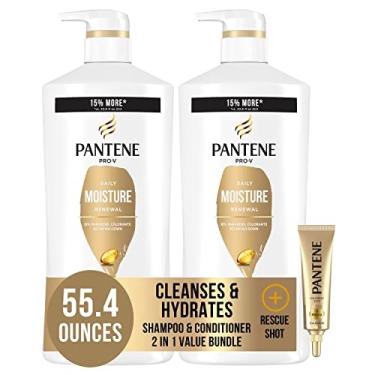 Imagem de Pantene 2-em-1 Shampoo e Condicionador Twin Pack com Conjunto de Tratamento capilar, Renovação Diária de Umidade para Cabelos Secos, Seguro para cabelos tratados com cores