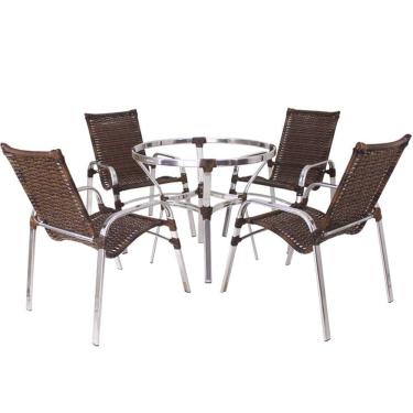 Imagem de Jogo Com 4 Cadeiras E Mesa Emily Em Aluminio Para Piscina, Varanda E Área - Trama 