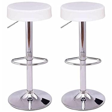 Imagem de Conjunto de 2 banquetas de bar redondas de couro branco com perna cromada ajustável hidráulica giratória para bar