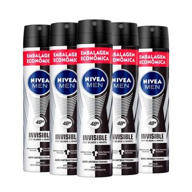 Imagem de Kit Desodorante Aerosol Nívea Black & White Masculino 200ml - 5 unidades