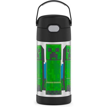 Imagem de THERMOS FUNTAINER 12 Onças de aço inoxidável vácuo isolado crianças garrafa de palha, Minecraft