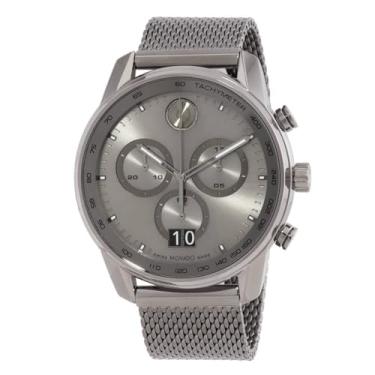Imagem de Movado Relógio masculino Bold 3600910 com mostrador cinza de malha de aço inoxidável com cronógrafo de 48 mm, Cinza, Moderno