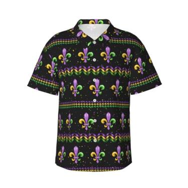Imagem de Xiso Ver Camisa havaiana masculina manga curta casual camisa de praia casual de botão para festa de verão na praia, Mardi Gras Fleur De Lis, GG