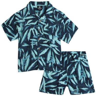 Imagem de Volcom Conjunto de shorts para bebês meninos - 2 peças de camisa e shorts de botão de manga curta - Conjunto de cabana de verão para meninos (2-7), Azul, 7