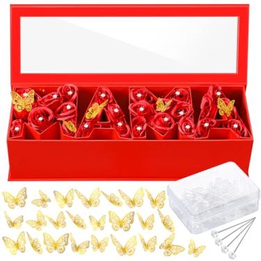 Imagem de Ireer Caixa de papelão preenchível em forma de carta do Dia das Mães, com forros de plástico, caixa de presente de flores vazias, 50 alfinetes de buquê de cristal, 24 decorações de borboleta douradas