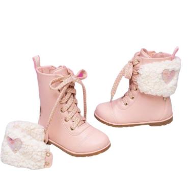 Imagem de Bota Infantil Pampili Rosa Coração Paetê com Pelos-Feminino