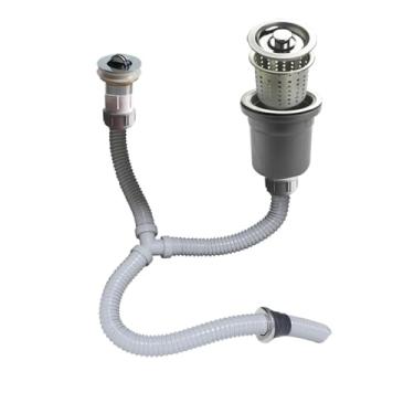 Imagem de Kit de tubo de drenagem de pia dupla de material PP com filtro de drenagem e tampa de drenagem para cozinha Z7081C002