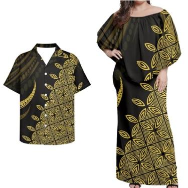 Imagem de Mornpassion Vestido polinésio feminino Puletasi Samoan manga morcego vestido havaiano camisa havaiana para casais plus size 2XS-7GG, Polinésio 17, 5G