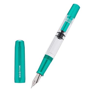 Imagem de Majohn T1 Piston Fountain Pen Fine Nib, Green Aluminium Transparent Acrylic Large Ink Capacity Writing