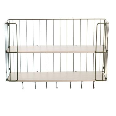 Imagem de Prateleira Decorativa Country Dupla com Ganchos Verde Oliva/ Preto/ Legno