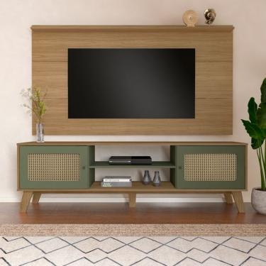 Imagem de Conjunto de Painel para TV até 75 Polegadas Slim com Rack Charlotte 2 PT Carvalho e Verde Menta