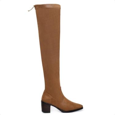 Imagem de Bota Over The Knee Bico Fino Salto Baixo Elástico Moderna