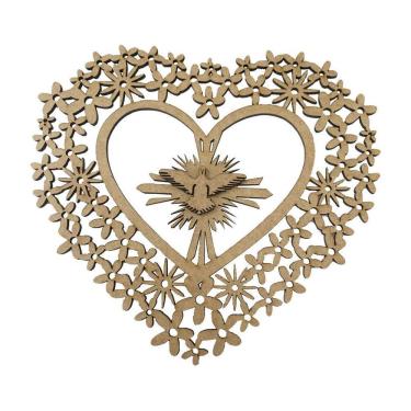 Imagem de Aplique Laser Mdf - Coração Flores Divino Liso 20 Cm