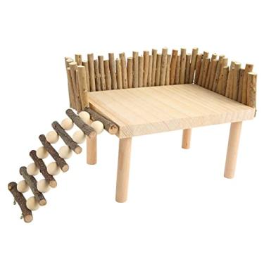 Imagem de Hamster Plataforma de Escalada, Brinquedo de Mastigar de Madeira, Pequeno Playground de Atividades para Animais de Estimação Com Cerca para Planador de Açúcar, Urso Dourado (Tipo