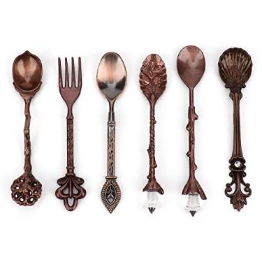 Imagem de Conjunto retrô de garfo de colheres de liga de zinco, estilo europeu para misturar bebidas misturadas, ouro, prata, bronze vermelho ou bronze verde, para cafeteria de chá e leite (bronze vermelho)