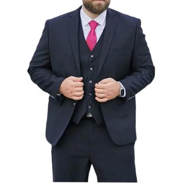 Imagem de Ternos masculinos, jaqueta smoking de 3 peças, tamanho extra grande, versão solta, negócios, casual, casamento, blazer, banquete, anfitrião, jaqueta formal, roupas masculinas gordas, azul, 3