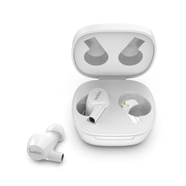 Imagem de Belkin Fones de ouvido sem fio, SoundForm Rise True Wireless Bluetooth 5.2 com carregamento sem fio IPX5 resistente a suor e água com graves profundos para iPhone, Galaxy, Pixel e mais – Branco