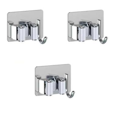Imagem de 3 Porta Vassoura/rodo Com Encaixes/ganchos Multiuso Aço Inox - Clink