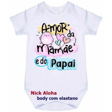 Imagem de body bebê amor da mamãe e do papai cód 9641 - nick aloha, Branco, M