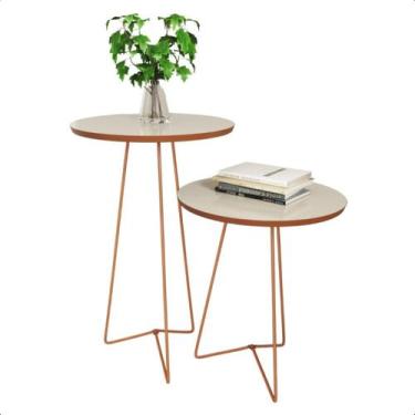 Imagem de Kit 2 Mesas De Canto Industrial Pés Em Metal Rose Gold - RDS Metalúrgi