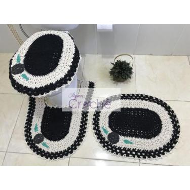 Imagem de Jogo de Banheiro Crochê Mesclado com Aplicação - Myrna Crochê, Preto