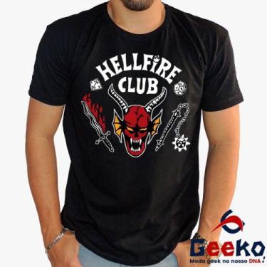 Imagem de Camiseta HellFire Club 100% Algodão Stranger Things Geeko, Preto gola 