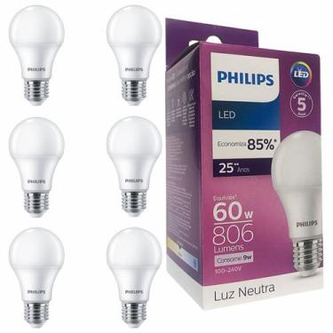 Imagem de Kit 6 Lâmpadas Led Philips Bulbo 9w Equivale 60w E27 Bivolt, Branco Ne